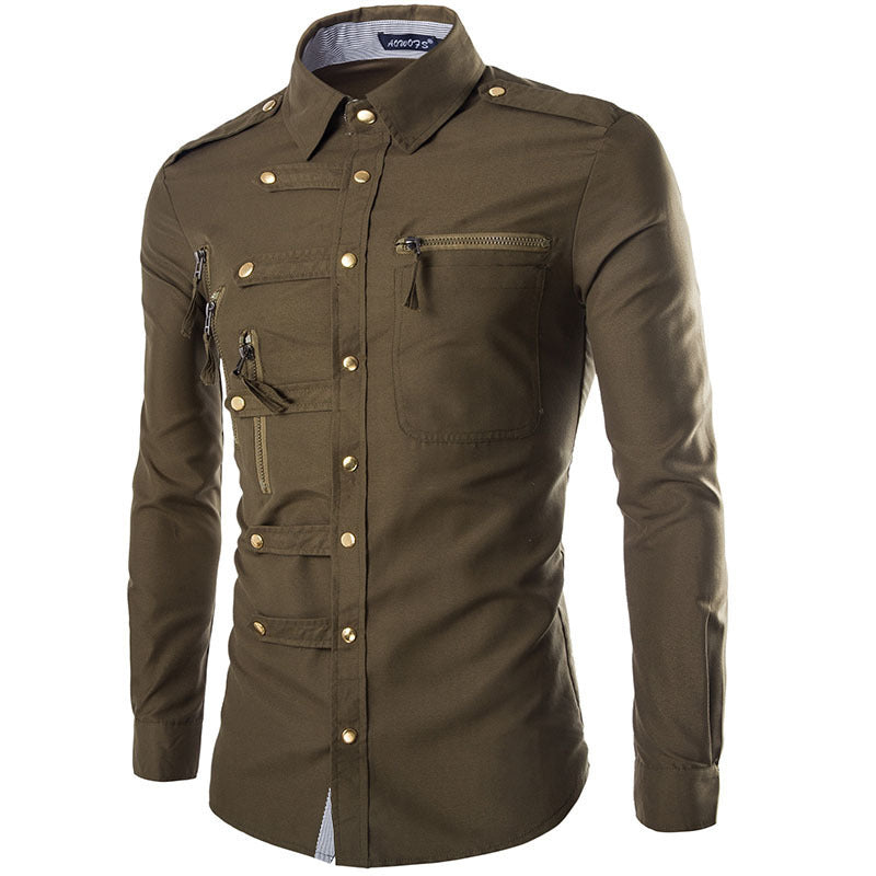 Chemise de marque pour homme, design tendance, coupe cintrée, en coton, élégante, à manches longues