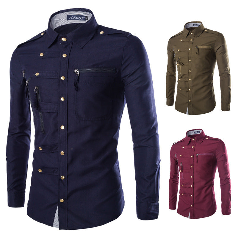 Chemise de marque pour homme, design tendance, coupe cintrée, en coton, élégante, à manches longues