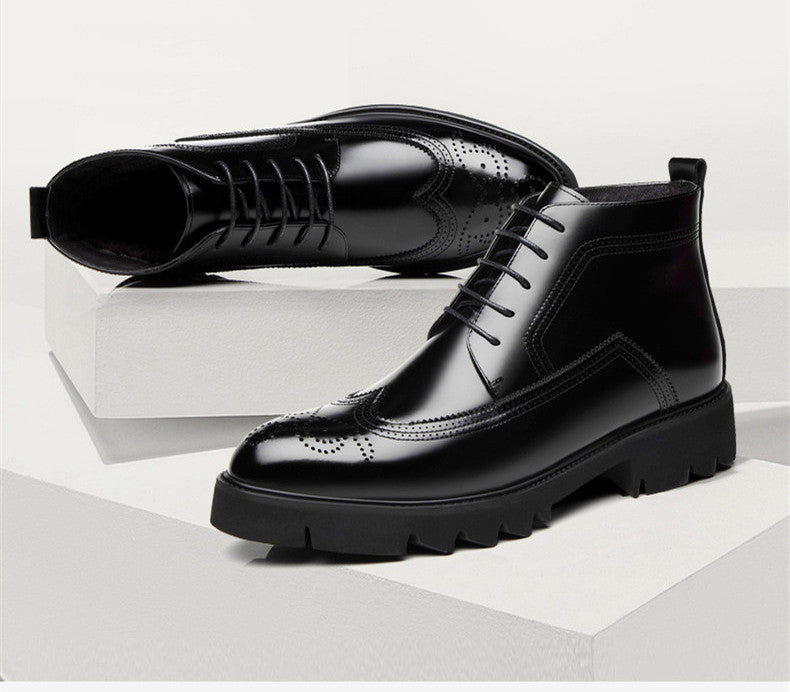 Leather Martin Boots Thick-soled British High-top Increase Leather Shoes - Enfance-Heureuse