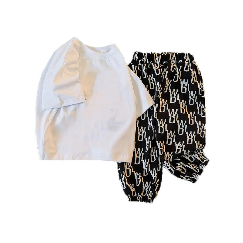 Children'S Summer Short-Sleeved Korean Two-Piece Combed Cotton Children'S Summer Clothes For Boys And Girls - Enfance-Heureuse