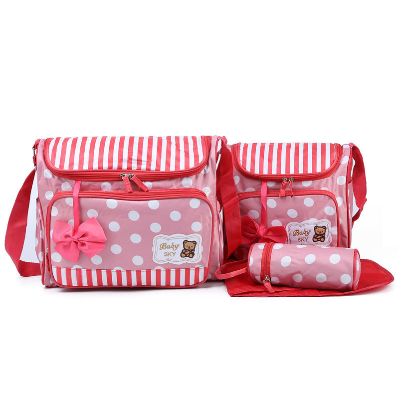 Mommy Bag Four-Piece Bowknot Outing One-Shoulder Multifunctional Large-Capacity Bag For Mother, Baby And Mother - Enfance-Heureuse
