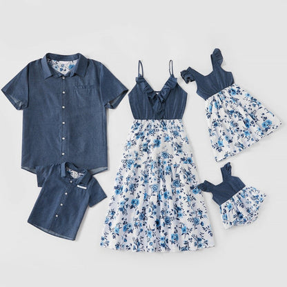 Ensemble familial assorti en jean pour bébé fille, maman, papa, garçon, chemise parent-enfant
