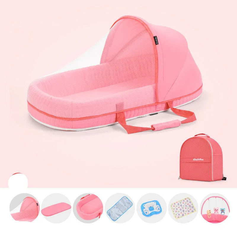 Lit bébé Multifonctionnel Nouveau-Né Pliage Nid Lit Bébé Portable Soleil Protection Moustique Infantile Net Camping Lit Lit Voyage - Enfance-Heureuse
