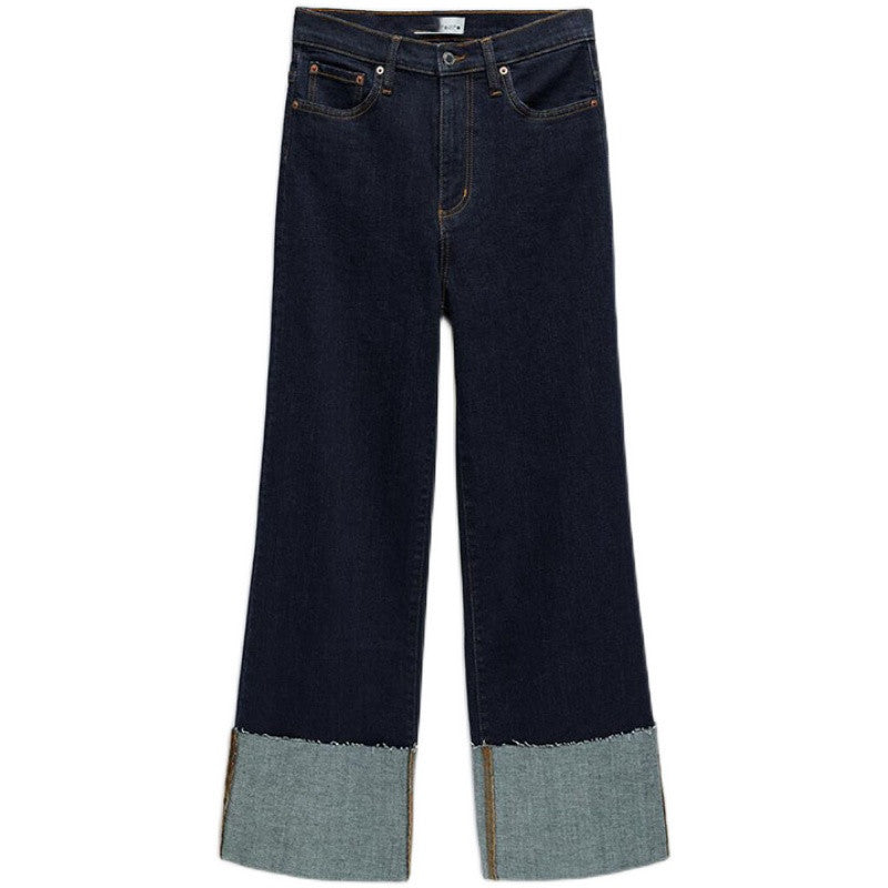 Casual High-rise Rolled-up Wide-leg Jeans - Enfance-Heureuse