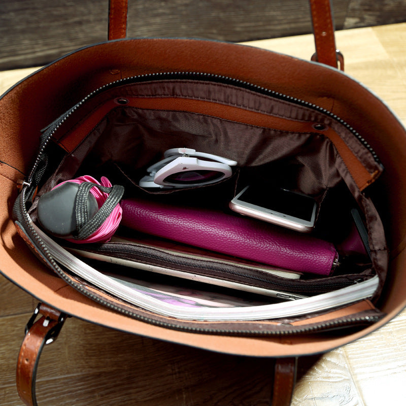 Simple Oil Wax Leather Messenger Shoulder Bags Women's High Capacity Portable Tote Bag - Enfance-Heureuse