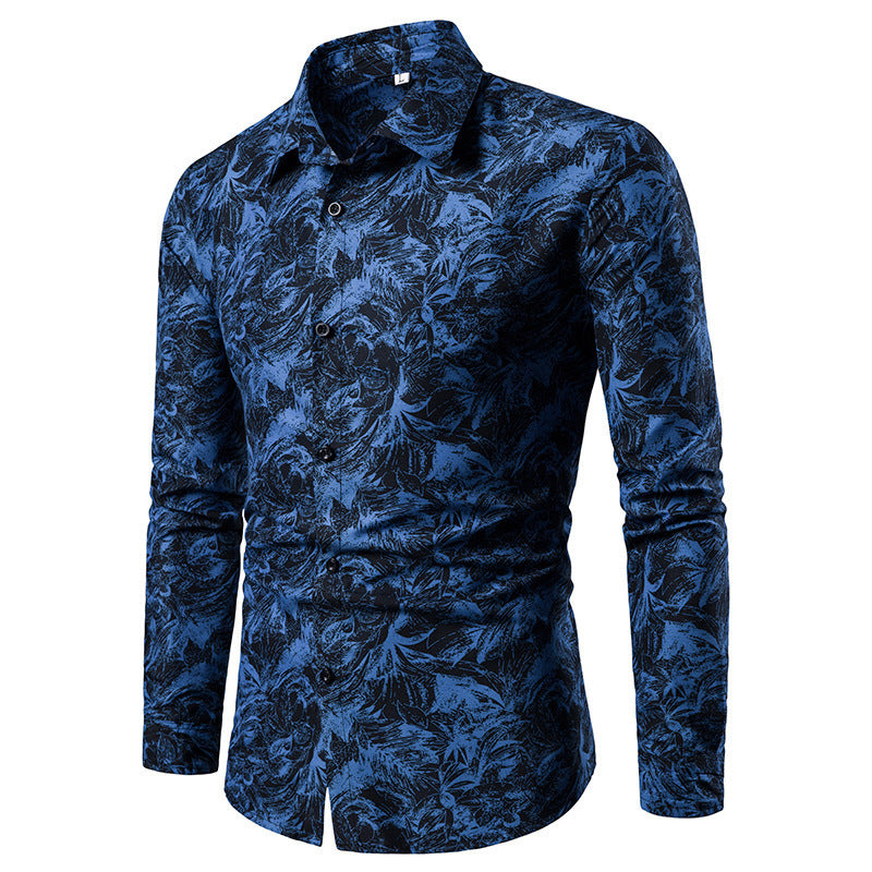 Autumn and Winter Mens Shirt Printed Casual Long Sleeved Shirt Slim Fit Male Social Dress Shirt For Men - Enfance-Heureuse