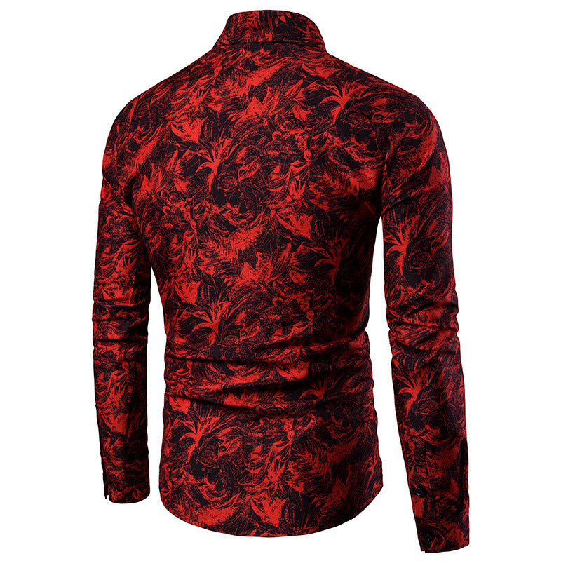 Autumn and Winter Mens Shirt Printed Casual Long Sleeved Shirt Slim Fit Male Social Dress Shirt For Men - Enfance-Heureuse