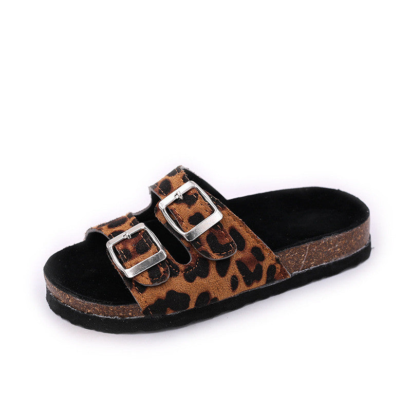 One-word Cork Sandals And Slippers Tide Girls Beach Shoes Anti-slip - Enfance-Heureuse