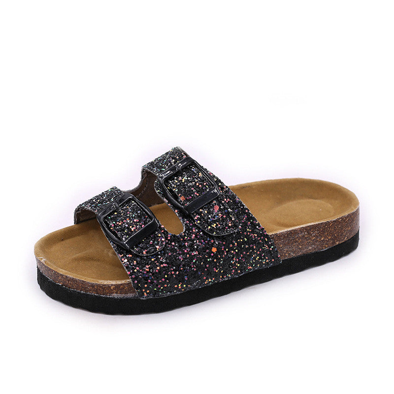 One-word Cork Sandals And Slippers Tide Girls Beach Shoes Anti-slip - Enfance-Heureuse