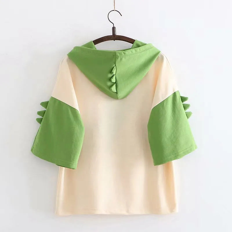 Dinosaur Print Color-Block Five-Point Sleeves - Enfance-Heureuse