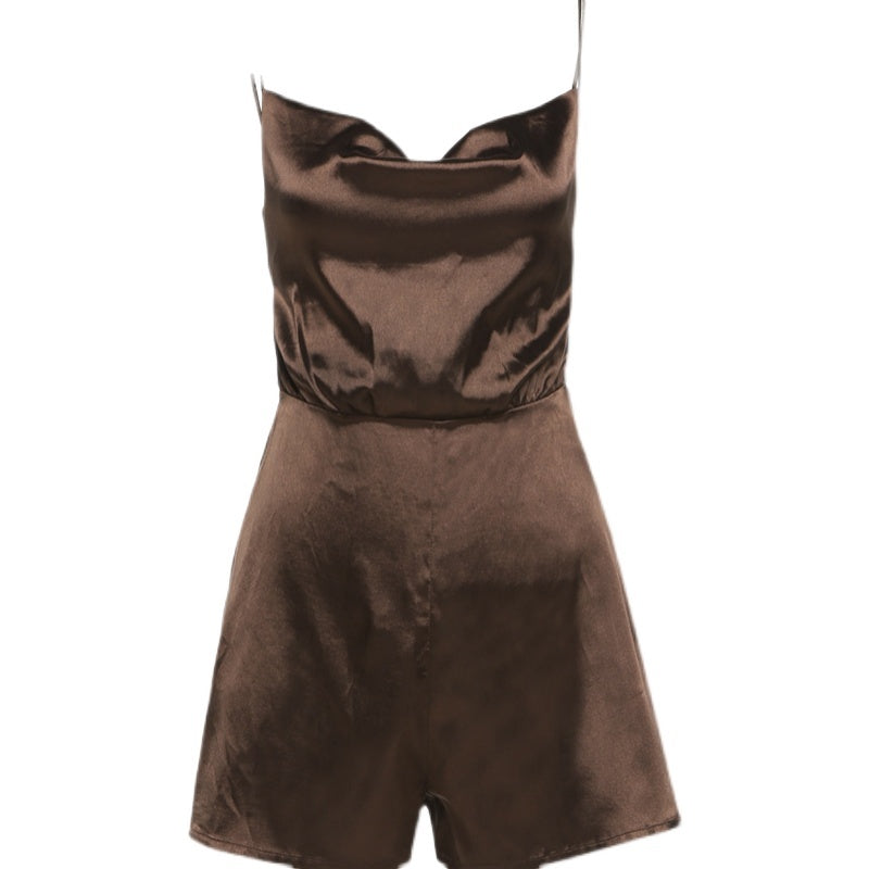 Women's Machine Halter Lace-up High-waist Wide-leg Shorts - Enfance-Heureuse