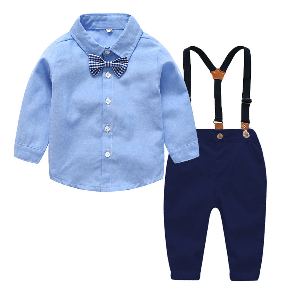 Boys Gentleman Bib Pant Suit Long Sleeve Bow Tie - Enfance-Heureuse