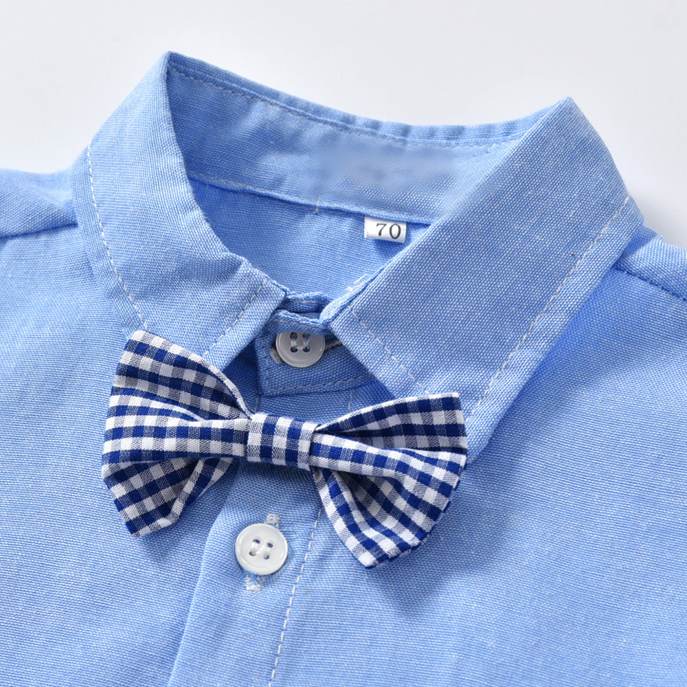 Boys Gentleman Bib Pant Suit Long Sleeve Bow Tie - Enfance-Heureuse