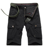 Mens Outdoor Big Pockets Solid Color Knee Length Cargo Pants Casual Cotton Beach Shorts - Enfance-Heureuse
