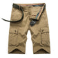 Mens Outdoor Big Pockets Solid Color Knee Length Cargo Pants Casual Cotton Beach Shorts - Enfance-Heureuse