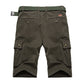 Mens Outdoor Big Pockets Solid Color Knee Length Cargo Pants Casual Cotton Beach Shorts - Enfance-Heureuse