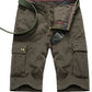 Mens Outdoor Big Pockets Solid Color Knee Length Cargo Pants Casual Cotton Beach Shorts - Enfance-Heureuse