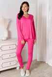 Basic Bae Full Size V-Neck Soft Rayon Long Sleeve Top and Pants Lounge Set - Enfance-Heureuse