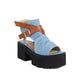 Denim Women's Sandals Leather Ring Strap Peep Toe Cool - Enfance-Heureuse