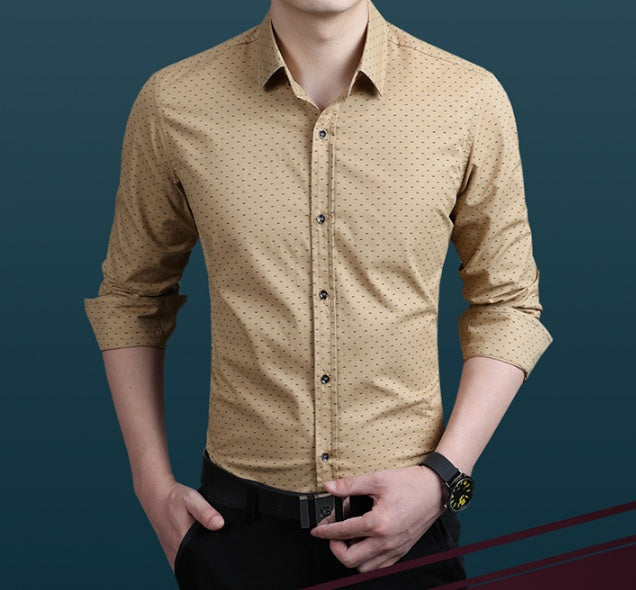Chemise à manches longues pour homme, coupe slim, grande taille, imprimé pois, FGT 