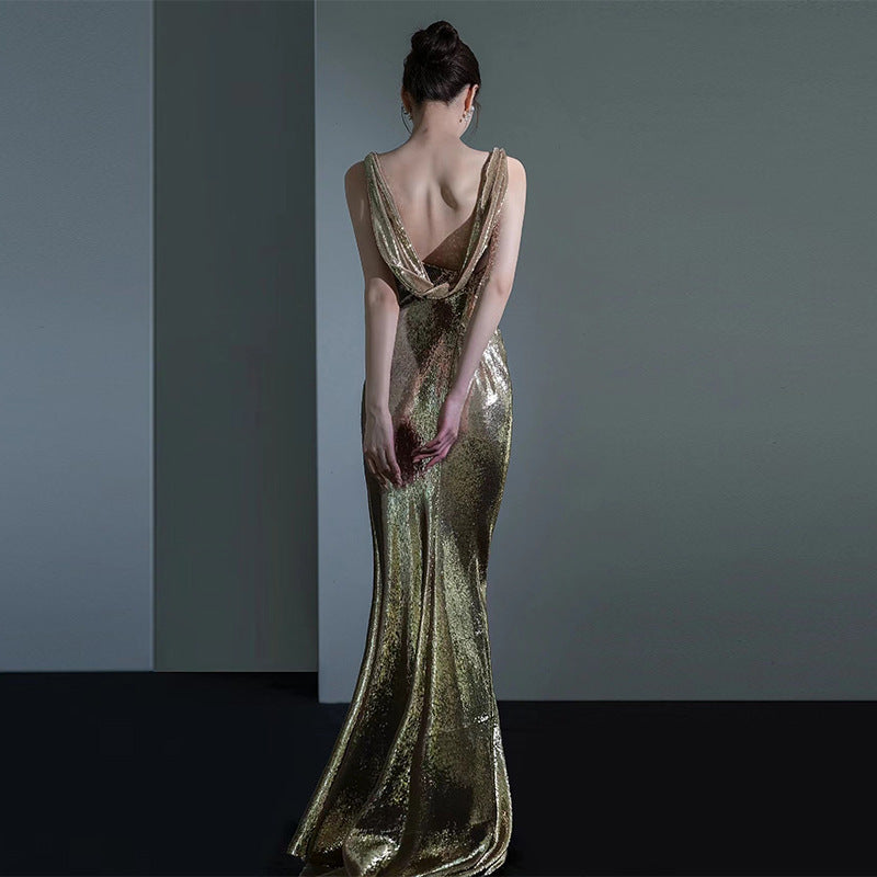 Fishtail Evening Dress For Women Elegant Sequins Annual Meeting Sexy Backless - Enfance-Heureuse