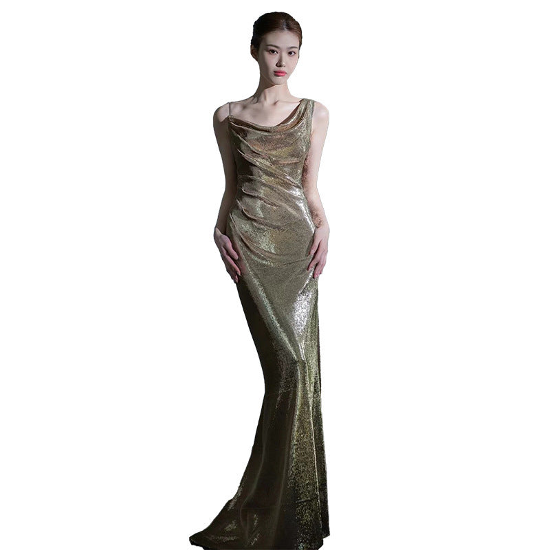 Fishtail Evening Dress For Women Elegant Sequins Annual Meeting Sexy Backless - Enfance-Heureuse