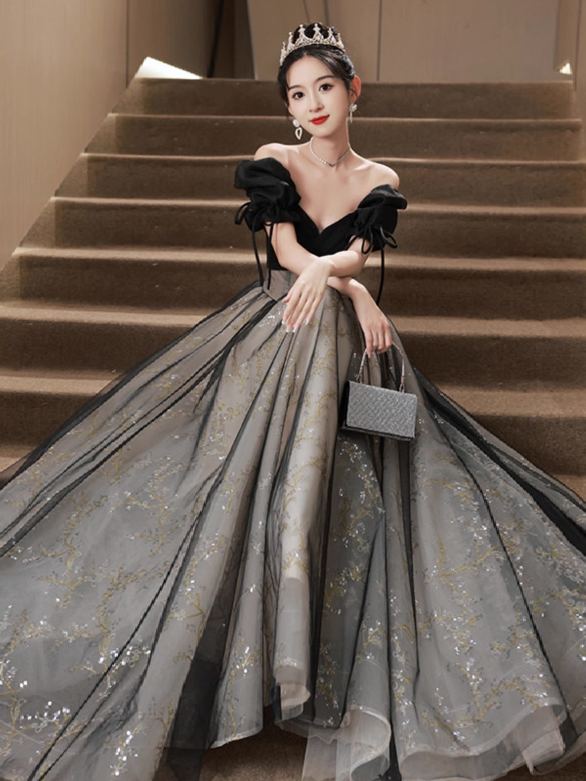 Off-shoulder Evening Dress High Sense Annual Birthday Performance Princess Dress - Enfance-Heureuse