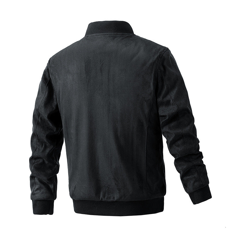 Suede Stand Collar Men's Jacket Double Zipper Pocket Clothing Mens - Enfance-Heureuse