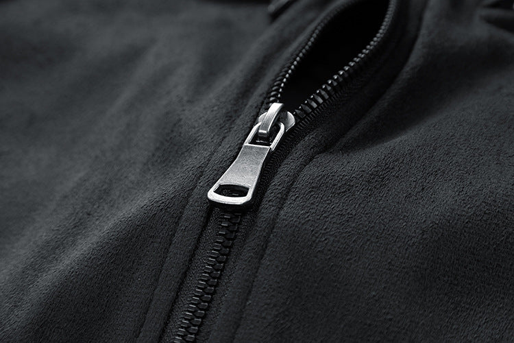 Suede Stand Collar Men's Jacket Double Zipper Pocket Clothing Mens - Enfance-Heureuse