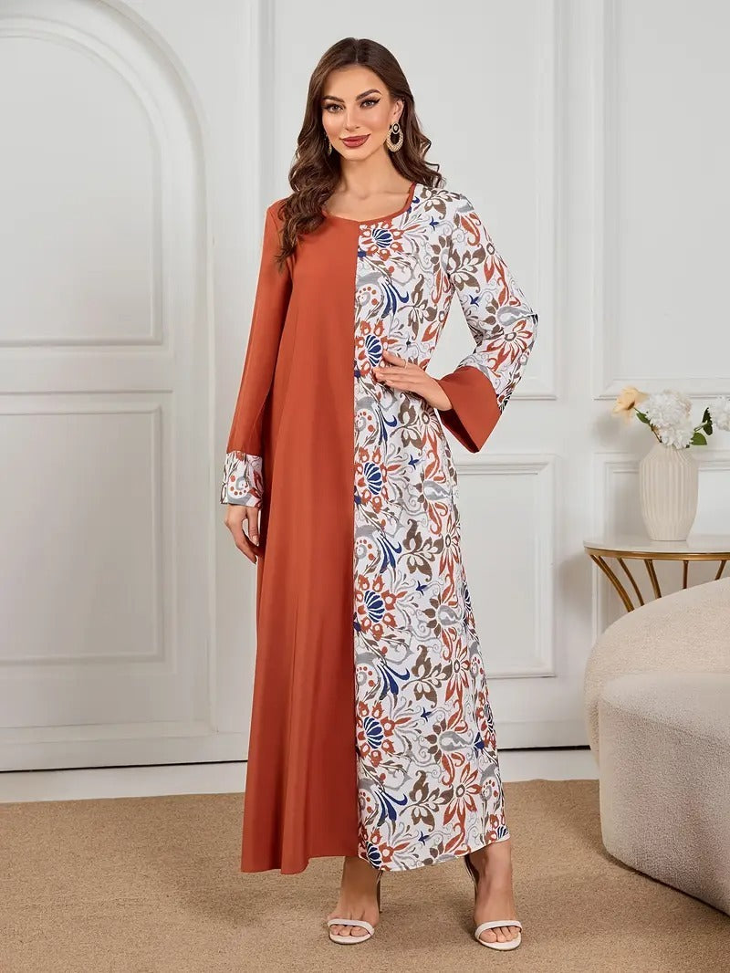 Women's Printed Long Skirt - Polyester Fiber, Machine Washable, Opaque - Enfance-Heureuse