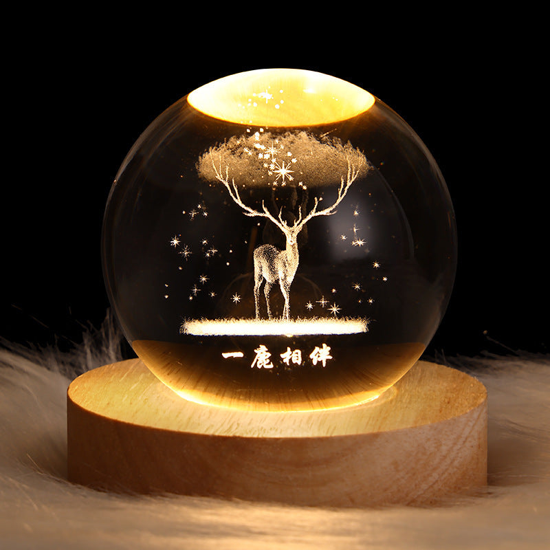 Luminous Starry Sky And Planets Moon Moon Crystal Ball Small Night Lamp Projection Ambience Light Creative Gift New Strange Gift - Enfance-Heureuse