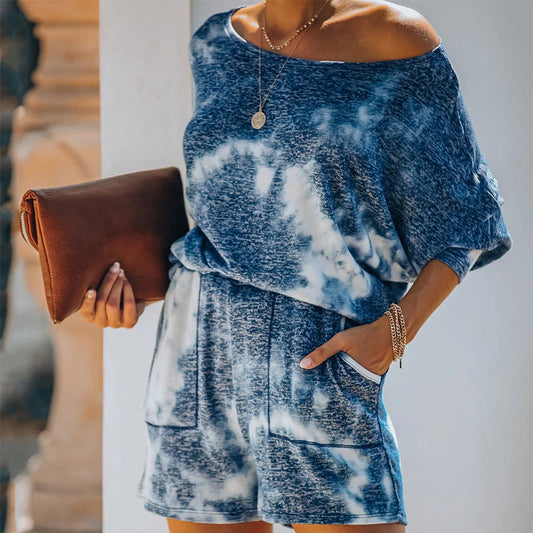 Traje casual de manga larga con cuello redondo y estampado de moda