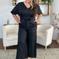 Double Take Full Size V-Neck Tied Side Slit Jumpsuit - Enfance-Heureuse