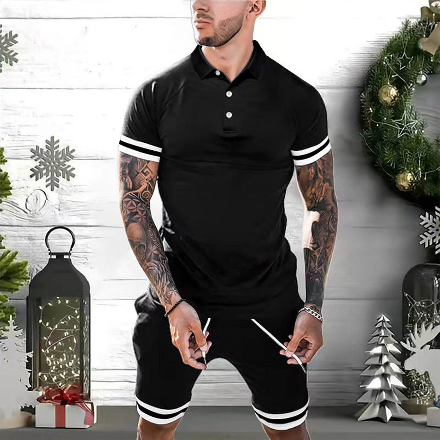 Mens Short Sets 2 Piece Outfits Polo Shirt Fashion Summer Tracksuits Casual Set Short Sleeve And Shorts Set For Men - Enfance-Heureuse