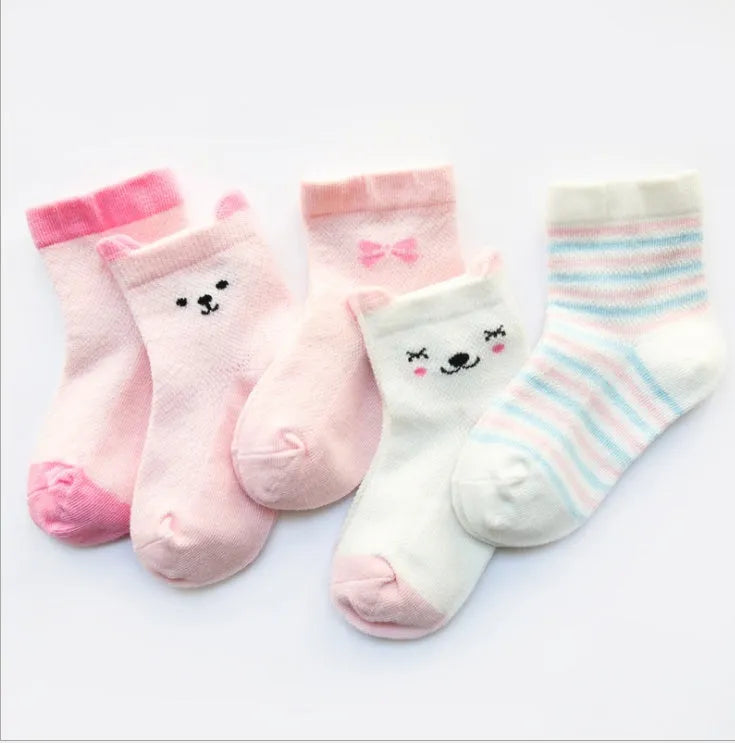 Children's Socks Pack of 5 Colors Breathable Summer Cotton Socks for Boys and Girls - Enfance-Heureuse
