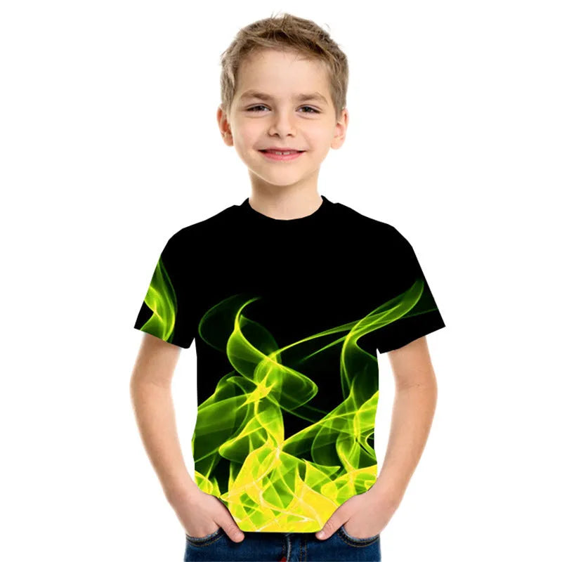 New Boys' Three-color Flame 3D Printed Short-sleeved T-shirt - Enfance-Heureuse