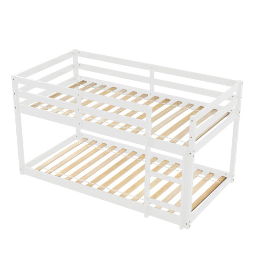 Twin Over Twin Floor Bunk Bed, White - Enfance-Heureuse