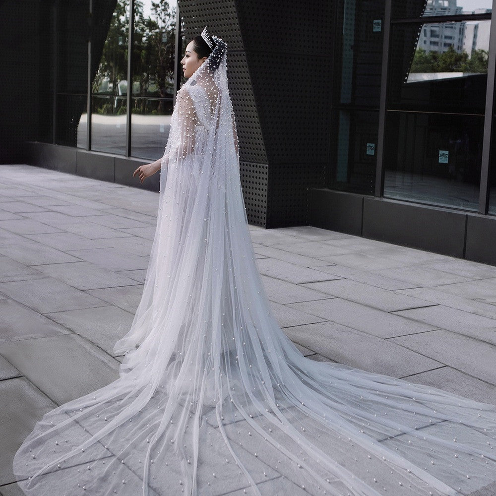 Luxury Heavy Industry Bridal Pearl Veil - Enfance-Heureuse