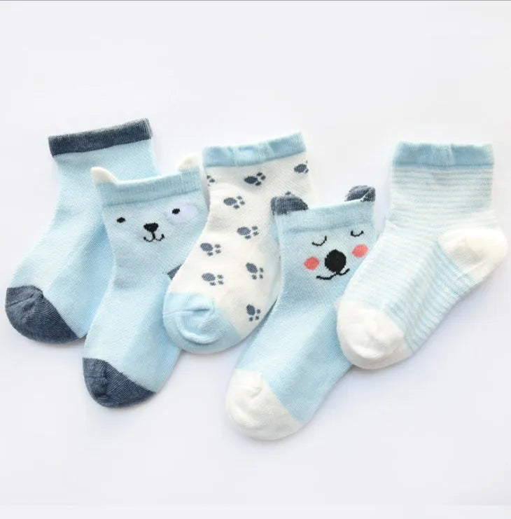 Children's Socks Pack of 5 Colors Breathable Summer Cotton Socks for Boys and Girls - Enfance-Heureuse