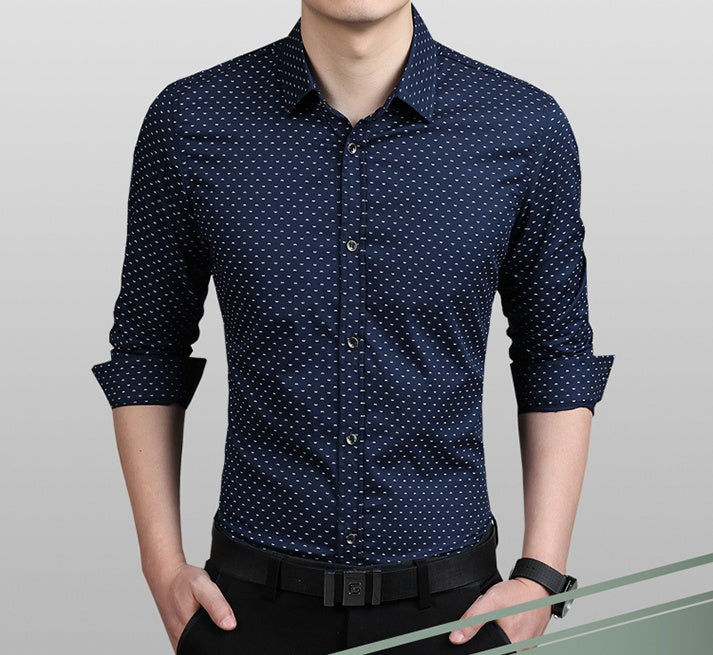 Chemise à manches longues pour homme, coupe slim, grande taille, imprimé pois, FGT 