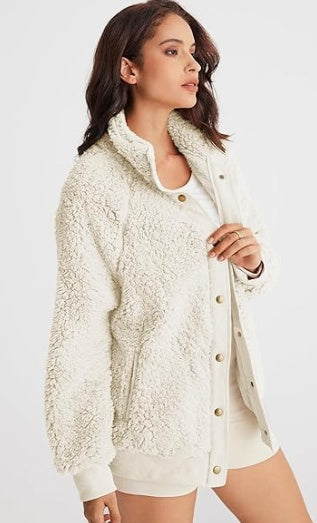 Winter Long Sleeve Button Sherpa Jacket Coat Pockets - Enfance-Heureuse