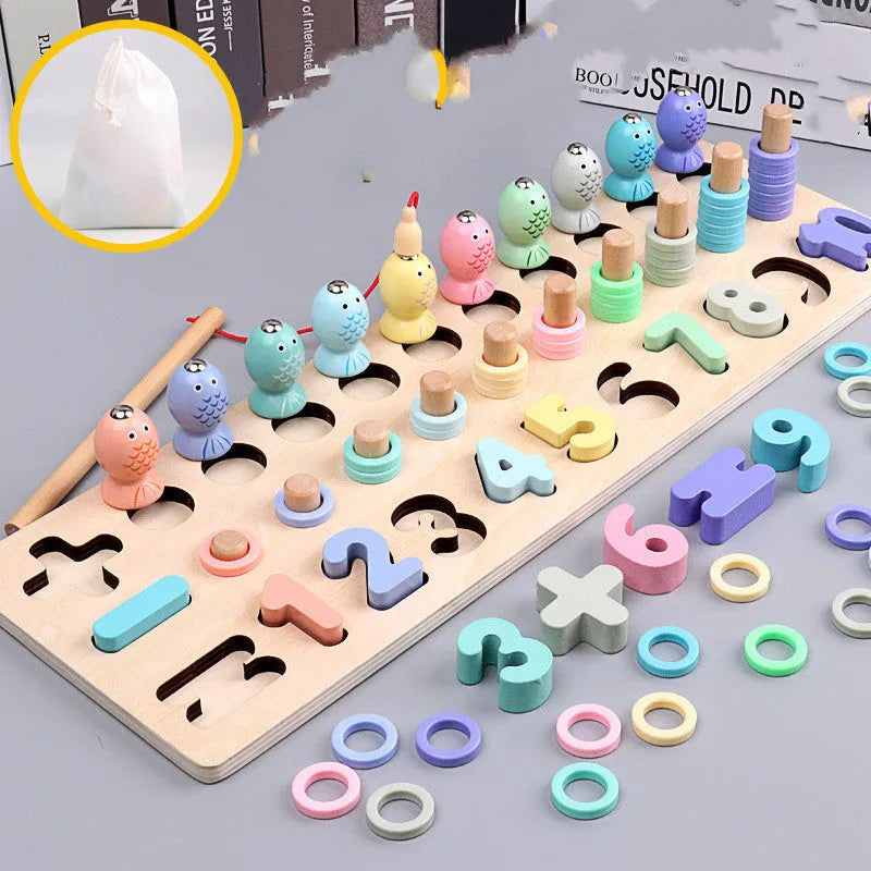 Wooden three-in-one color digital shape logarithmic board - Enfance-Heureuse