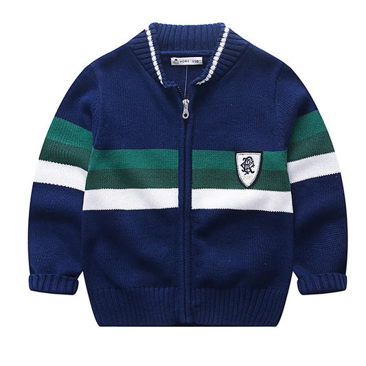 Round Neck Striped Color-block Zipper Sweater - Enfance-Heureuse