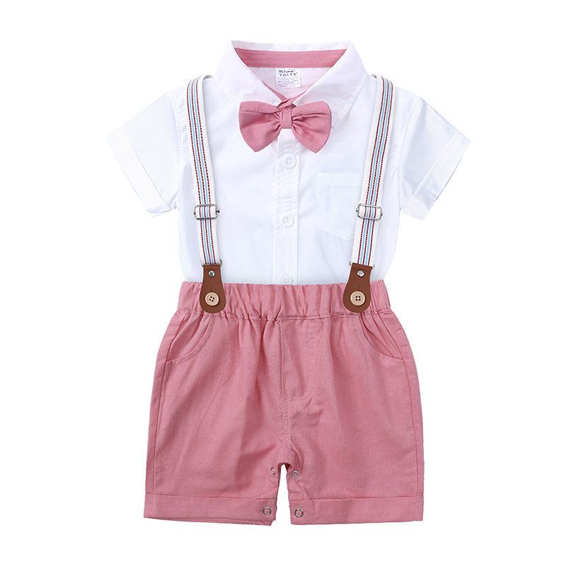 Boys Gentleman Bow Tie Backstrap Shorts Set
