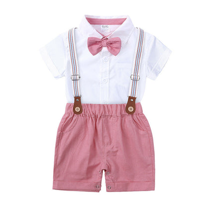 Boys Gentleman Bow Tie Backstrap Shorts Set