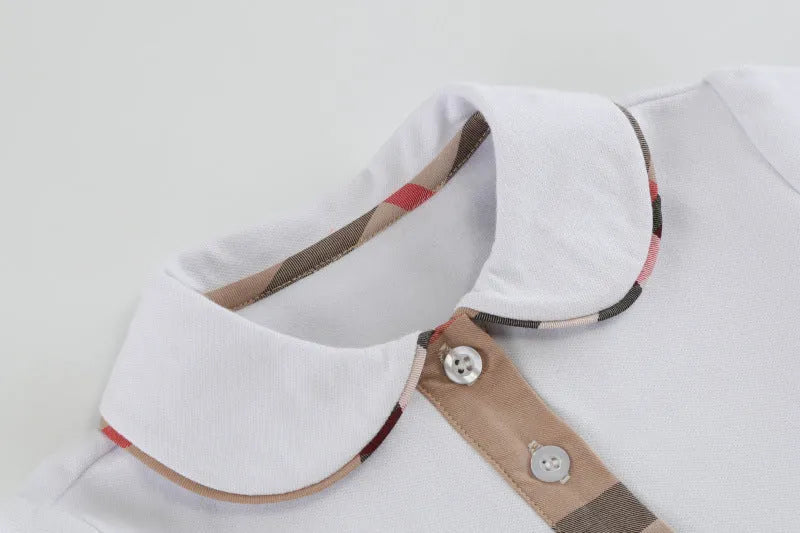 Contrast Check Lapel Short Sleeve Kids Shirt - Enfance-Heureuse