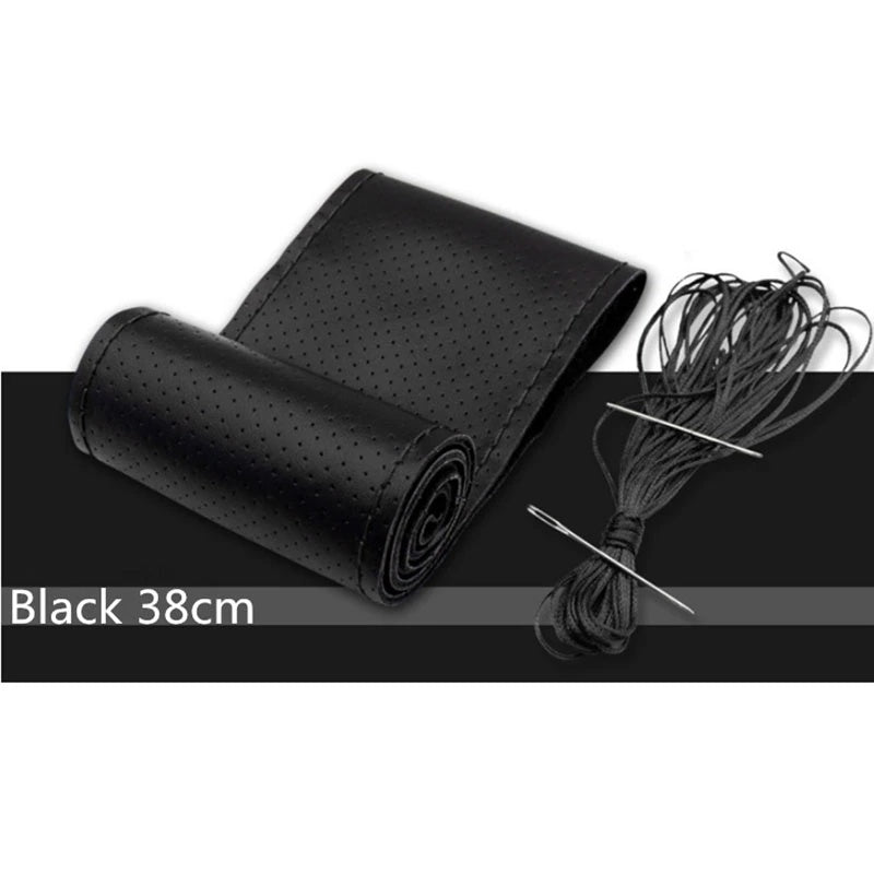 Genuine Leather DIY Car Steering Wheel Cover Anti-slip For Cm Black US - Enfance-Heureuse