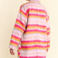 Davi & Dani Contrast Striped Open Front Coat with Pockets - Enfance-Heureuse