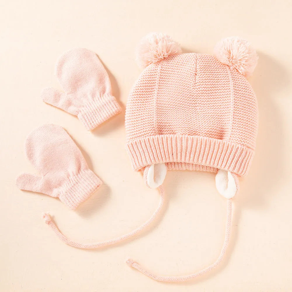 Children's Braid Hat Gloves Warm Ear Protection Children's Knitted Hat