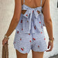 Floral Gingham Print Cami and Shorts Two-Piece Set - Enfance-Heureuse